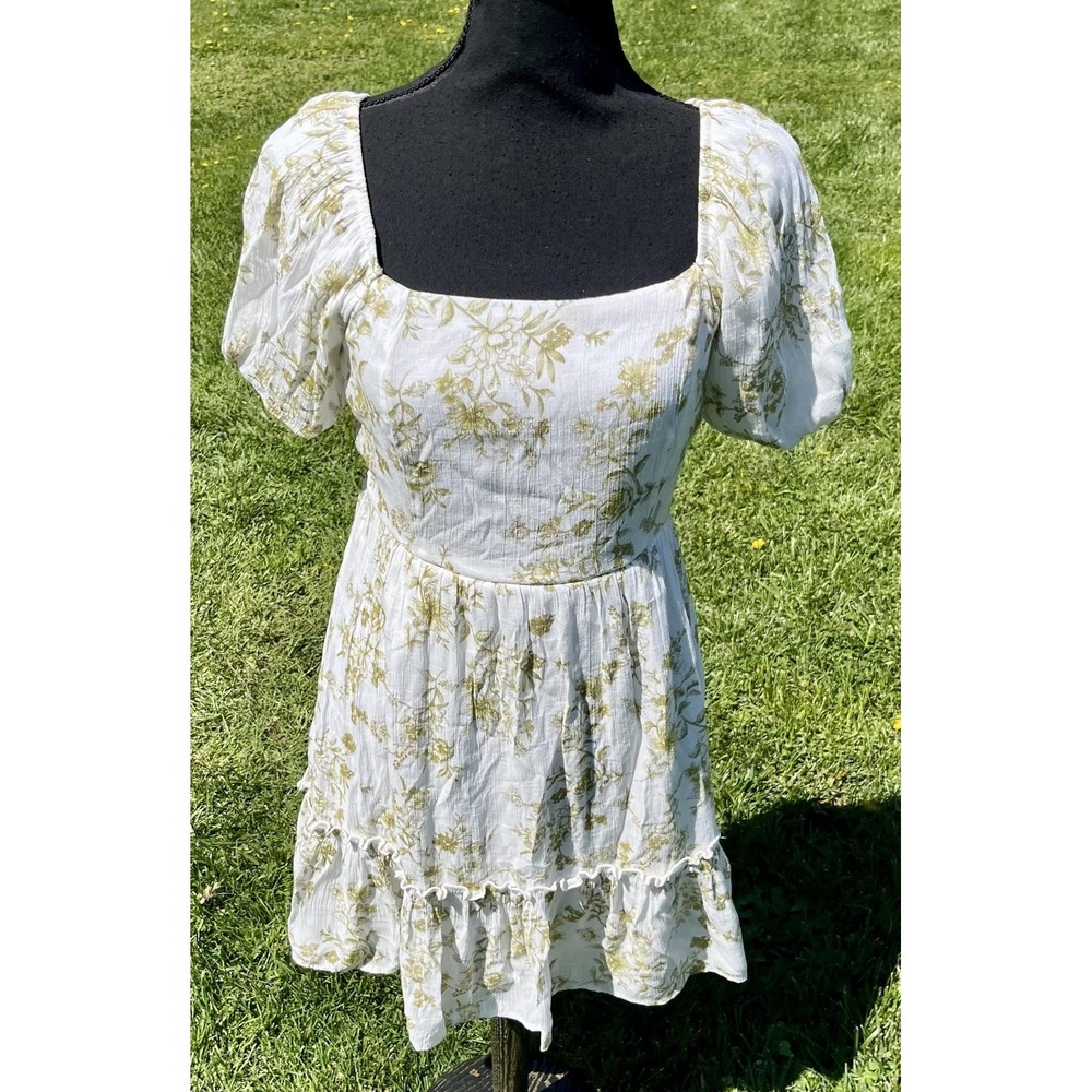 Blu Pepper Floral Puff Sleeve Mini Dress Cottagecore Prairie Medium M White - Picture 3 of 14